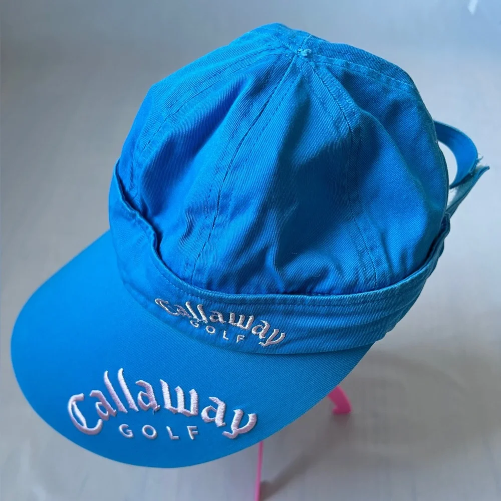 Golf Sun Visor Hat blue Removable crown Adjustable velcro cotton Embroidery